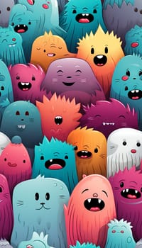 Cute colorful various monsters. seamless cool monsters pattern illustration pastel colored Children's pattern with cute adorable scary monster background in a row