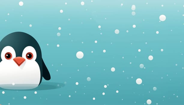 Seamless pattern, cute winter wonderland background of penguins cute character on light blue background in the snow on ice Copy space space for text