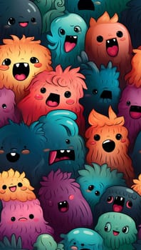 Cute colorful various monsters. seamless cool monsters pattern illustration pastel colored Children's pattern with cute adorable scary monster background in a row