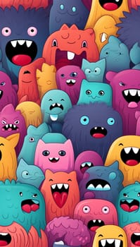Cute colorful various monsters. seamless cool monsters pattern illustration pastel colored Children's pattern with cute adorable scary monster background in a row