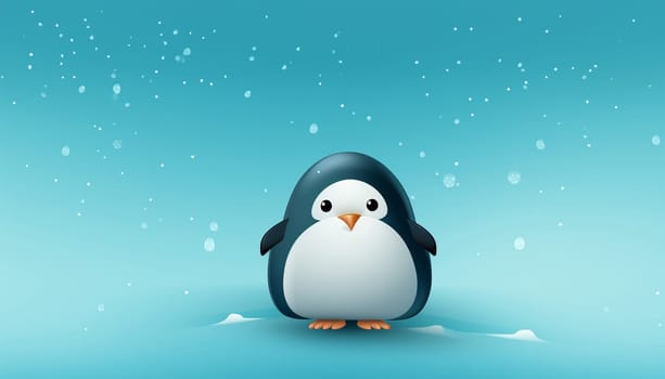 Seamless pattern, cute winter wonderland background of penguins cute character on light blue background in the snow on ice Copy space space for text