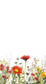Wildflower field. Watercolor delicate wildflowers, green herbs floral seamless pattern. Blooming meadow tile. Hand drawn elegant, botanical background. Repeatable texture, wrapping paper,wallpaper, fabric, textile on white background Copy space