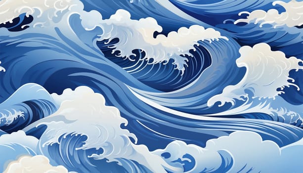 Sea waves pattern background. Waves pattern. Classic japanese waves in modern design,Blue and white lines. Element for design. Storm ocean. posters and prints Copy space
