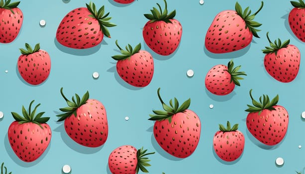 Cute Strawberry Pattern, Red and blue seamless polka dot strawberry, Strawberry white Background, Strawberry Wallpaper Love Cards Stock Illustration. Adorable strawberries background Copy space