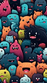 Cute colorful various monsters. seamless cool monsters pattern illustration pastel colored Children's pattern with cute adorable scary monster background in a row