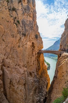 Caminito Del Rey, Spain, October 19, 2023: Visitors Walking Along the Worlds Most Dangerous Footpath Reopened in May 2015. Ardales, Spain.