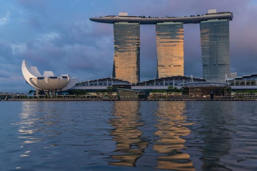 Marina Bay, Singapore - The view of Marina Bay Sands Hotel at sunset