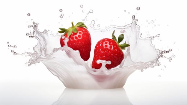 Fresh Strawberry - Milk splash background. artificial art