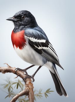 Beautiful wagtail sitting on a branch isolated on bright background. artificial art