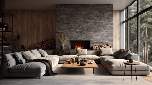 Modern living room with designer furniture. artificial art
