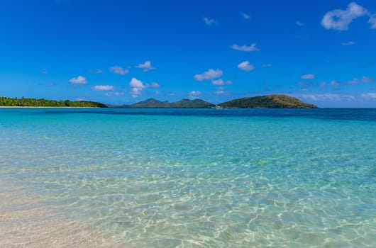 View of Blue Lagoon beach in Nacula Island, Yasawa Islands, Fiji