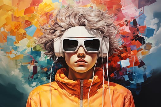 Portrait of a teenager with headphones, listening to music or to a broadcast, quality of sound, leisure activity