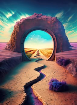 Portal door to other world. Another reality teleportation concept