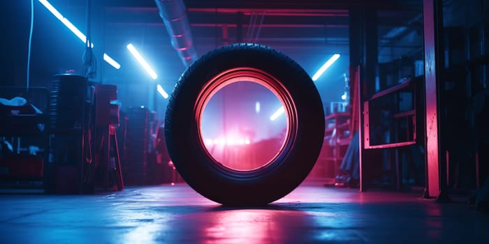 Tire workshop. A photograph in car workshop. NOT, winter or season wheel change. Puncture. Rims. Alignment.