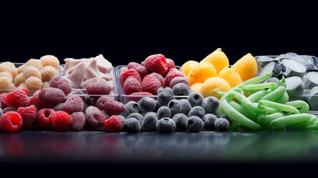 Frozen fruits blueberries pineapple berries blackberry raspberry red currant peach. Healthy and convinient fruit storage.