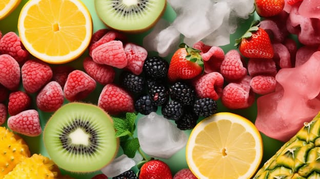 Frozen fruits blueberries pineapple berries blackberry raspberry red currant peach. Healthy and convinient fruit storage.