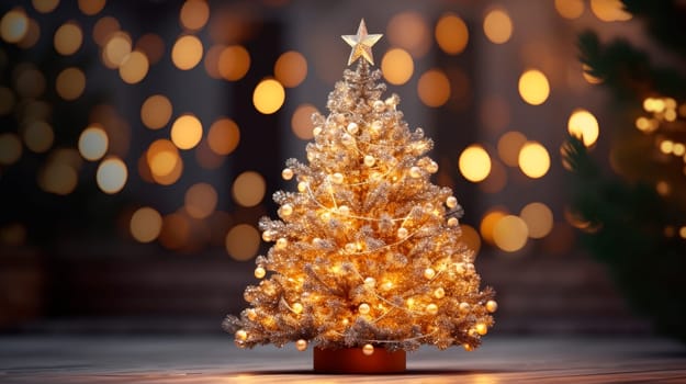 Shiny decorated christmas tree with christmas baubles. AI generated