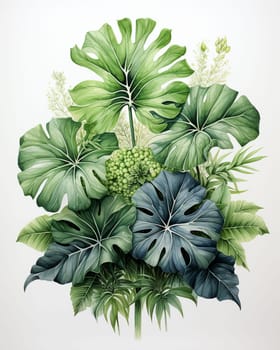 illustration of tropical plant leaves in watercolor style