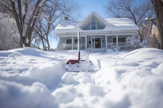 Shovel for removing snow from a path near a house