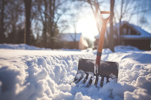 Shovel for removing snow from a path near a house