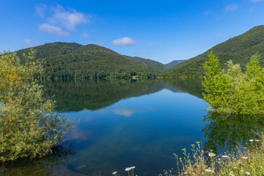View of Eugi Reservoir in the town of Eugi, Navarra, Spain