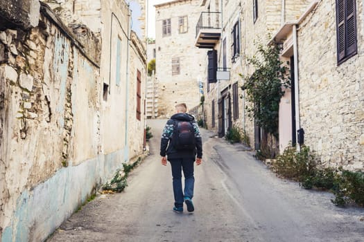 Traveler walking around old town. Vacation, holiday, tourism concept
