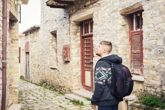 Traveler walking around old town. Vacation, holiday, tourism concept