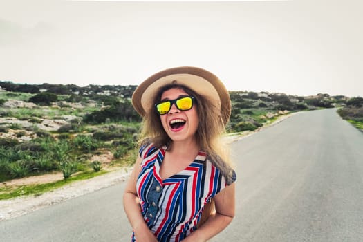 Close Up Portrait of Happy Fashion Woman in Sunglasses. Smiling Trendy Girl in Summer