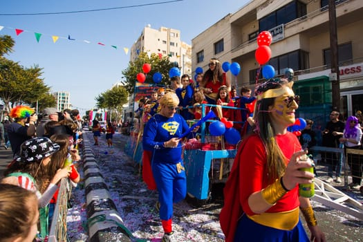 LIMASSOL, CYPRUS - FEBRUARY 22: Unidentified Carnival participants march in Cyprus Carnival Parade on FEBRUARY 22, 2015 in Limassol, Cyprus, established in 16th century