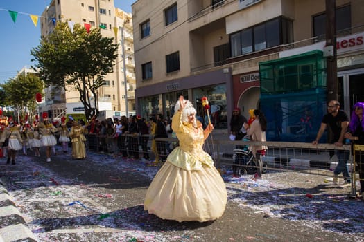 LIMASSOL, CYPRUS - FEBRUARY 22: Unidentified Carnival participants march in Cyprus Carnival Parade on FEBRUARY 22, 2015 in Limassol, Cyprus, established in 16th century