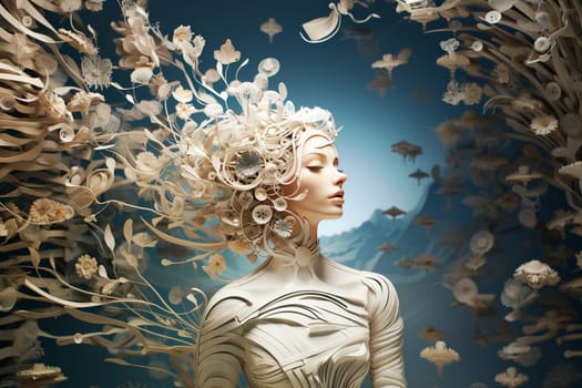 Woman with creative mind, exploding brain full of ideas and imagination, dreams and emotion, inner world and spirituality