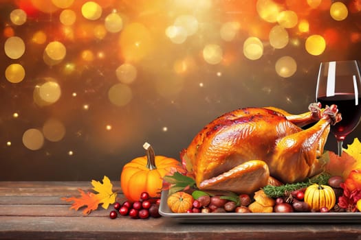 Thanksgiving background with turkey and copy space, AI generated