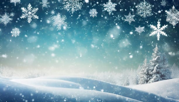 Winter holiday background with snowflakes cold winter sky with copy space, AI generated