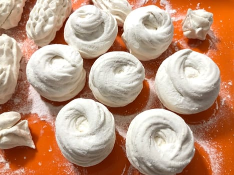 handmade sweet apple marshmallows in white powdered sugar