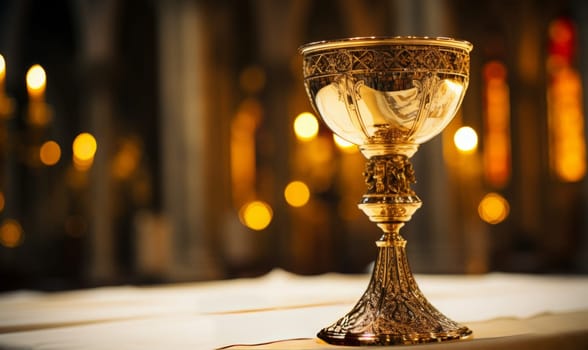 Golden Holy Chalice with customizable space for text or prayers.