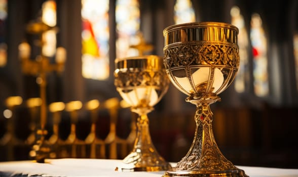 Golden Holy Chalice with customizable space for text or prayers.
