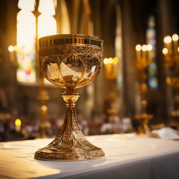 Golden Holy Chalice with customizable space for text or prayers.