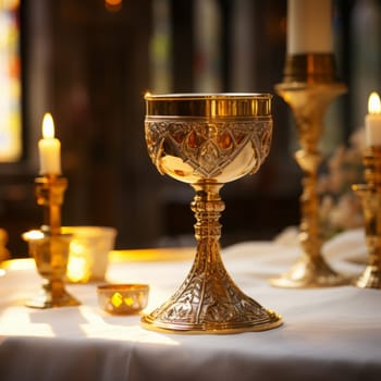 Golden Holy Chalice with customizable space for text or prayers.