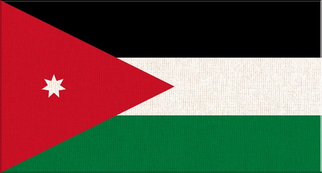 National Jordan flag on fabric surface. national flag on textured background. Fabric Texture. Hashemite Kingdom of Jordan. Asian country. State symbol of Jordan