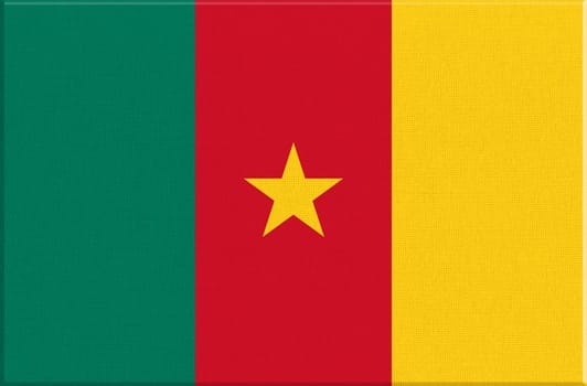 Flag of Cameroon. Cameroonian flag on fabric surface. Cameroonian national flag on textured background. Fabric Texture. Republic of Cameroon. African country
