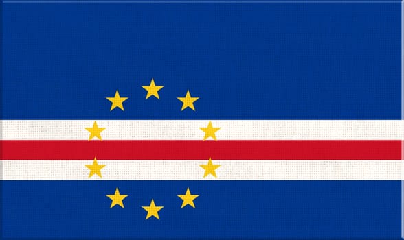 Flag of Cape verde. National Cape verde flag on fabric surface. Cape verde national flag on textured background. Fabric Texture. Republic of Cabo Verde. Island country