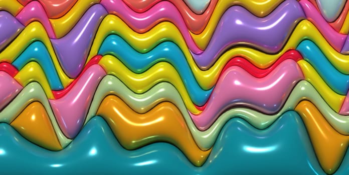 Abstract background with various inflated figures, 3D rendering illustration
