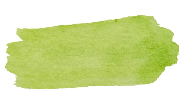 Watercolor brush stroke with green paint, on a white isolated background