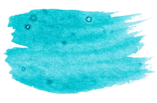 Watercolor brush stroke of blue paint on a white isolated background