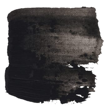 Watercolor brush stroke of black paint, on a white isolated background