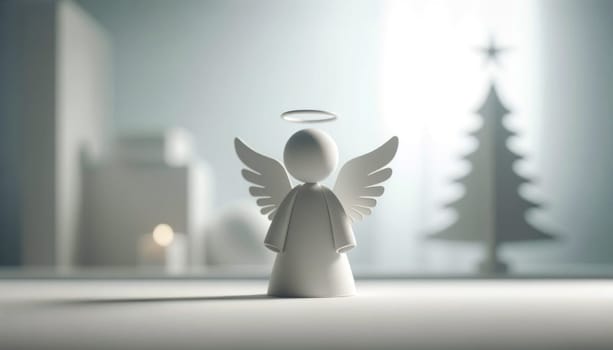 Serene minimalist angel in Christmas decor. Created using AI Generated technology and image editing software.