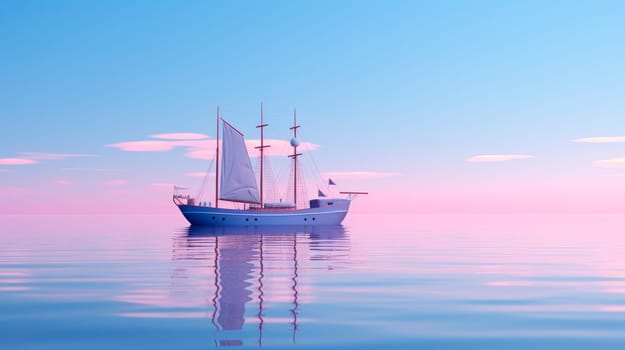 Serene maritime theme with a small ship. Small fishing boat sailing in an open sea.  Leisure activity, sport and recreation, food industry. AI generated
