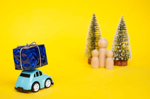 Mother, daughter, and son eagerly await their father return for Christmas with present.