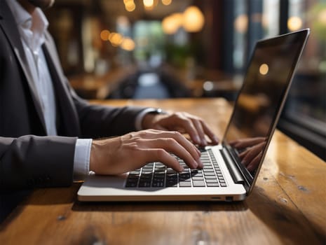 man working with laptop in cafe .