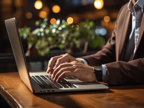 man working with laptop in cafe .